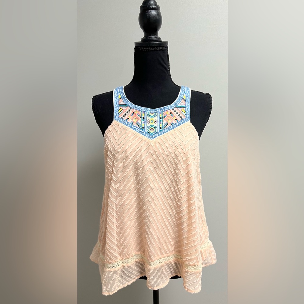 Champagne and Strawberry Embroidered Tank